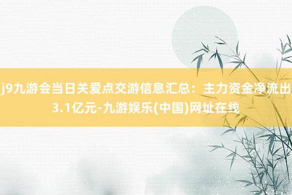 j9九游会当日关爱点交游信息汇总:主力资金净流出3.1亿元-九游娱乐(中国)网址在线